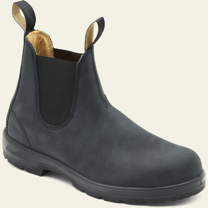 Unisex black PU leather Chelsea ankle boots slip-on elastic panels durable sole everyday style