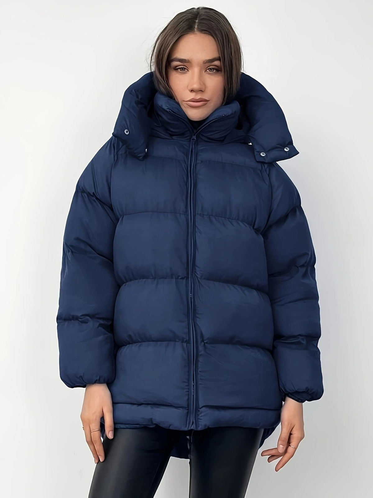 Unisex quilted midi puffer coat thick warm winter outerwear polished silhouette cold weather