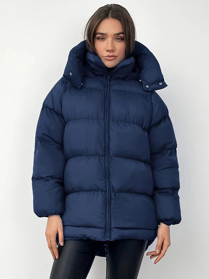 Unisex quilted midi puffer coat thick warm winter outerwear polished silhouette cold weather