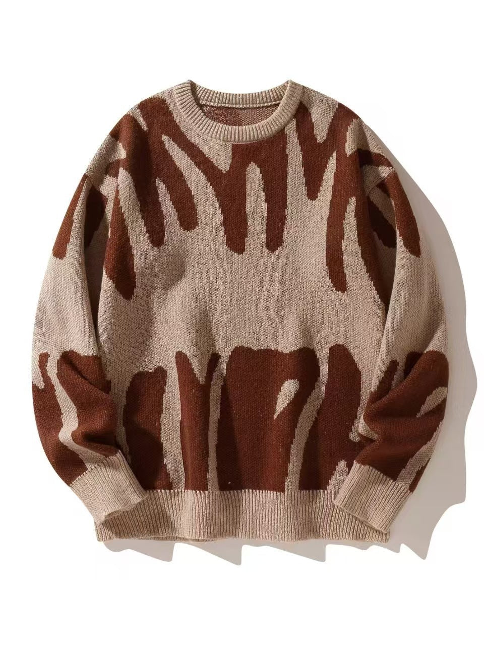 Women's wool blend relaxed fit jacquard knit sweater with round neck, cozy Nordic-inspired warm style