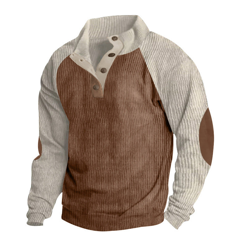 Men's textured knit sweatshirt regular fit with button placket and raglan sleeves