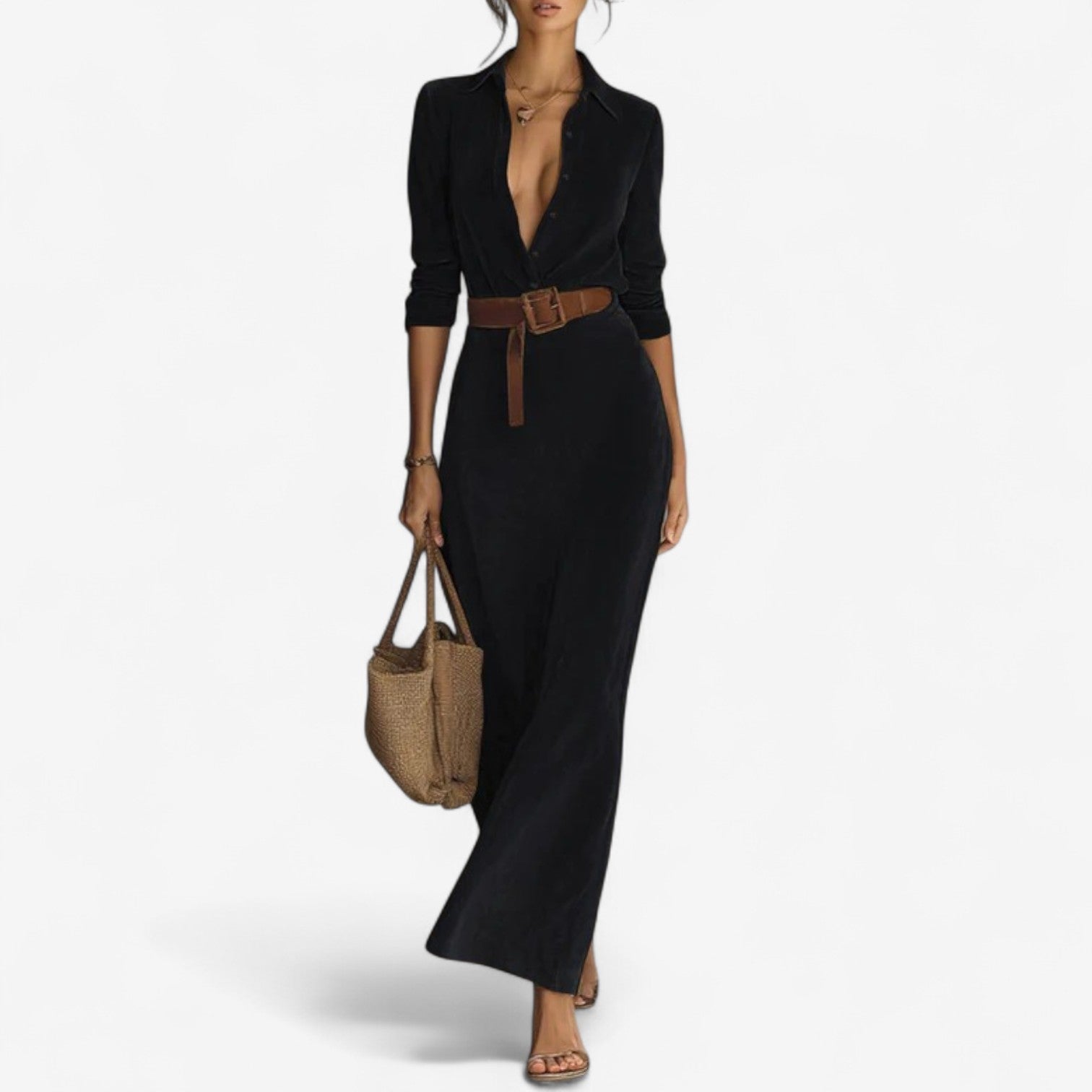 Valeria minimalist maxi dress in flowing lightweight fabric with sleek unembellished silhouette
