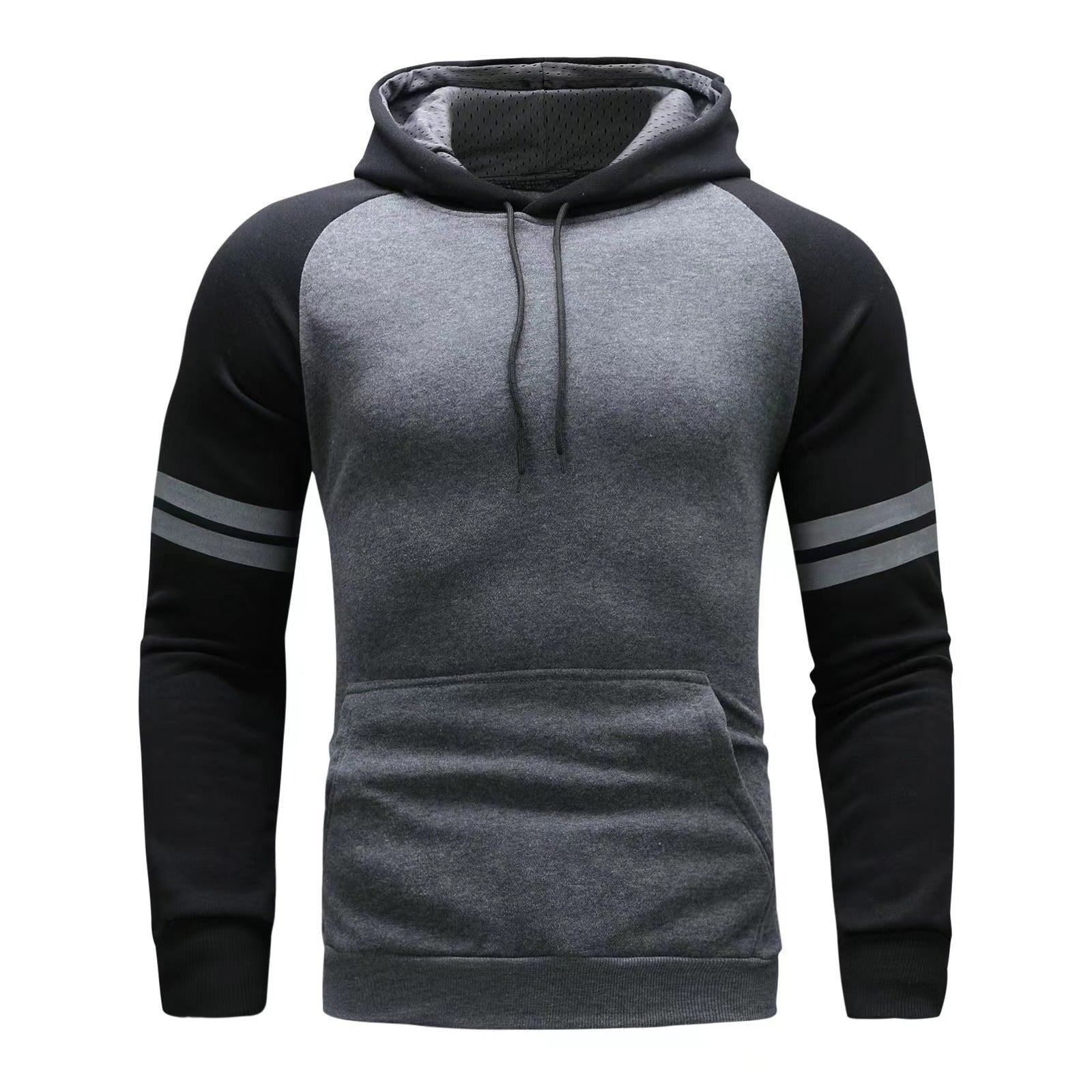 Men's heather gray raglan sleeve pullover hoodie regular fit cotton blend athleisure sweatshirt