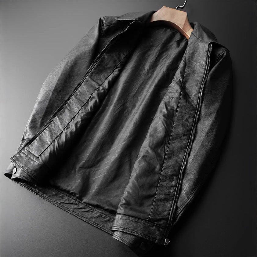 Men black leather-look jacket tailored fit stand collar Nordic Flair PU finish smart-casual style