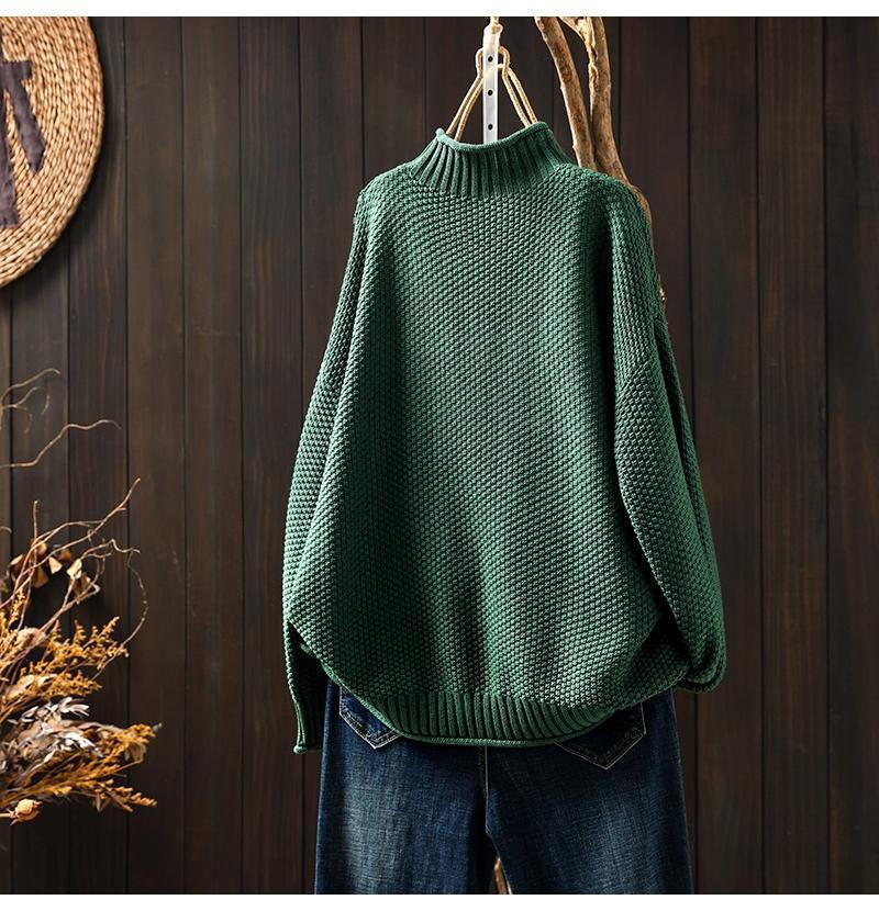 Women's oversized waffle knit sweater mock neck dolman sleeve cozy ribbed trim textured pullover
