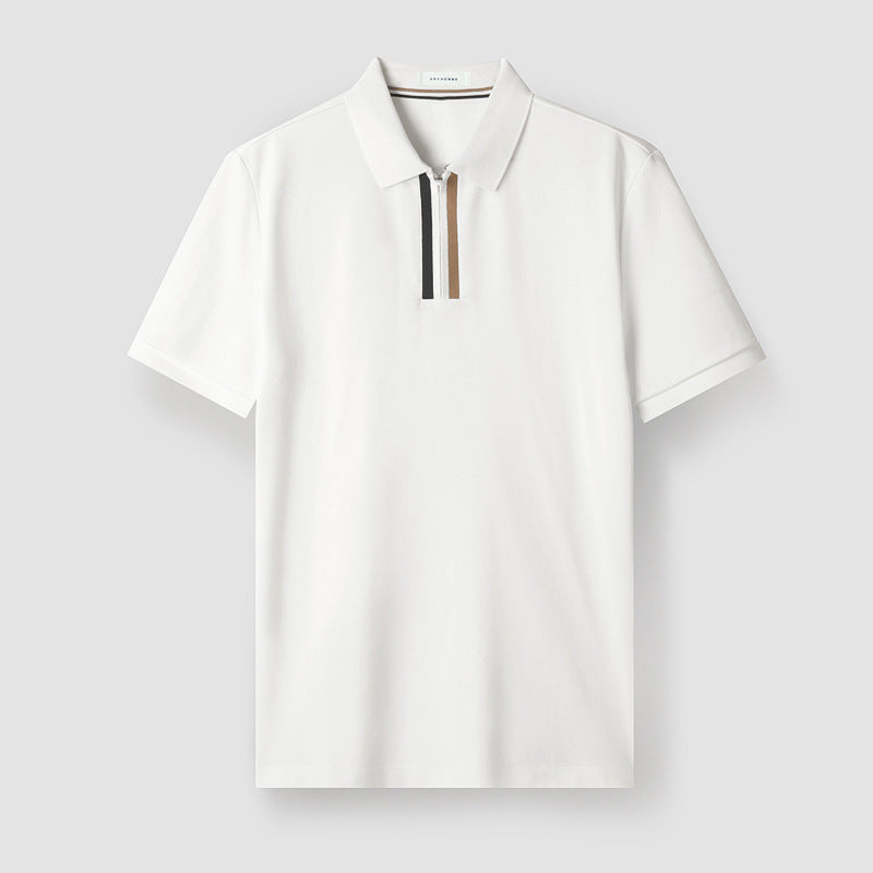 Premier Cotton Polo shirt two-tone striped mercerized blend zip collar smart casual essential