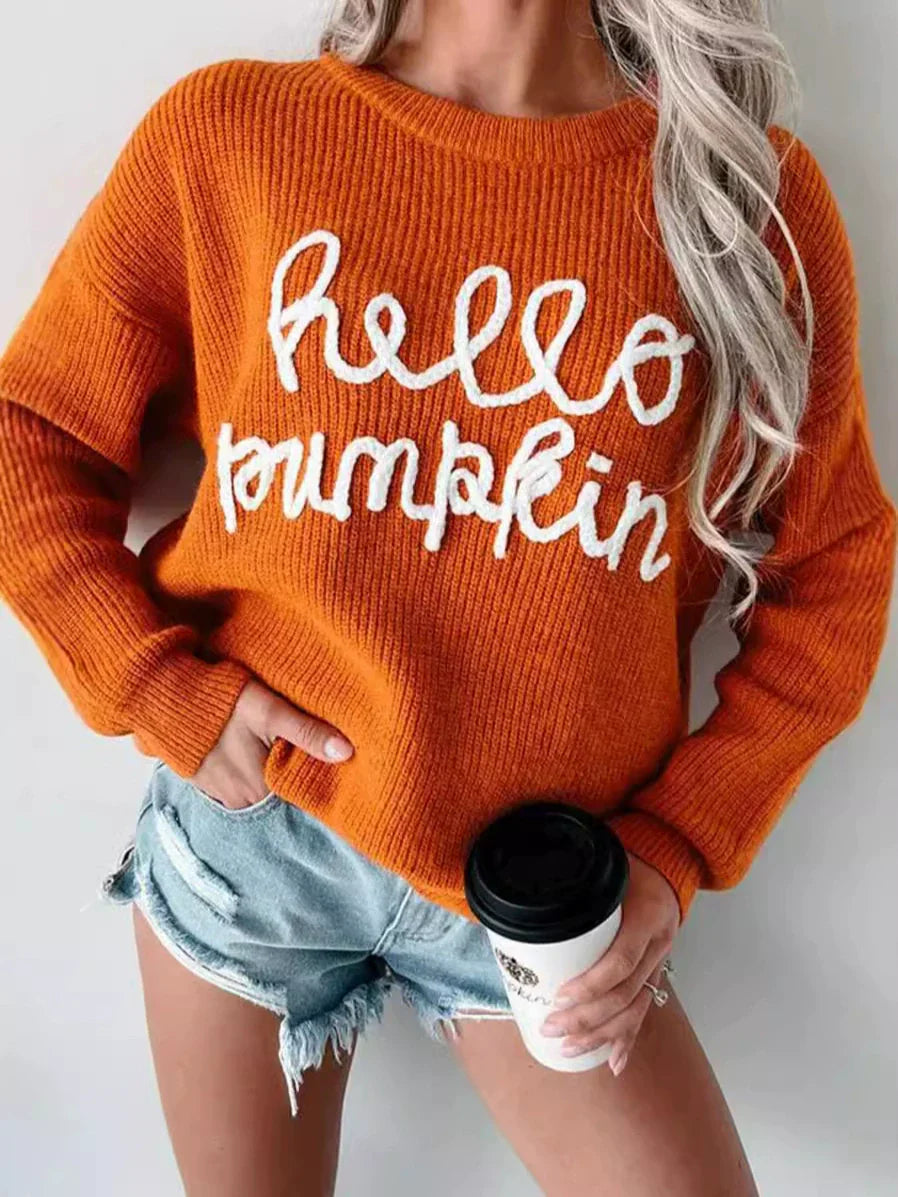 Women's relaxed fit ribbed wool-blend sweater with subtle letter detail, cozy everyday style