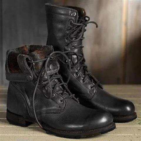 Women's black lace-up boots structured silhouette with leg-lengthening design by Kia™