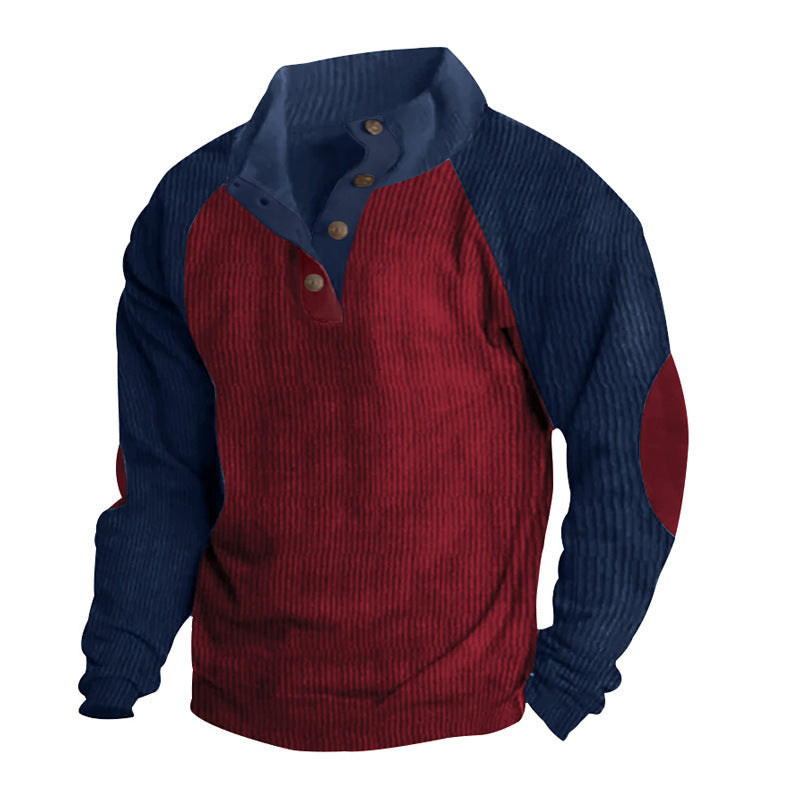 Men's textured knit sweatshirt regular fit with button placket and raglan sleeves