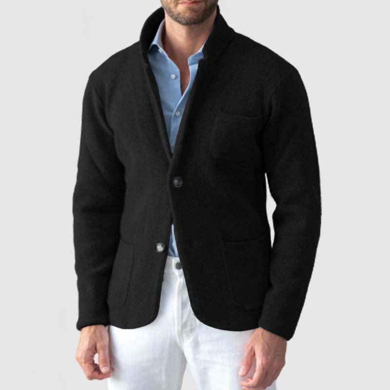 Men's slim fit wool-blend knit blazer with notched lapel in casual smart style