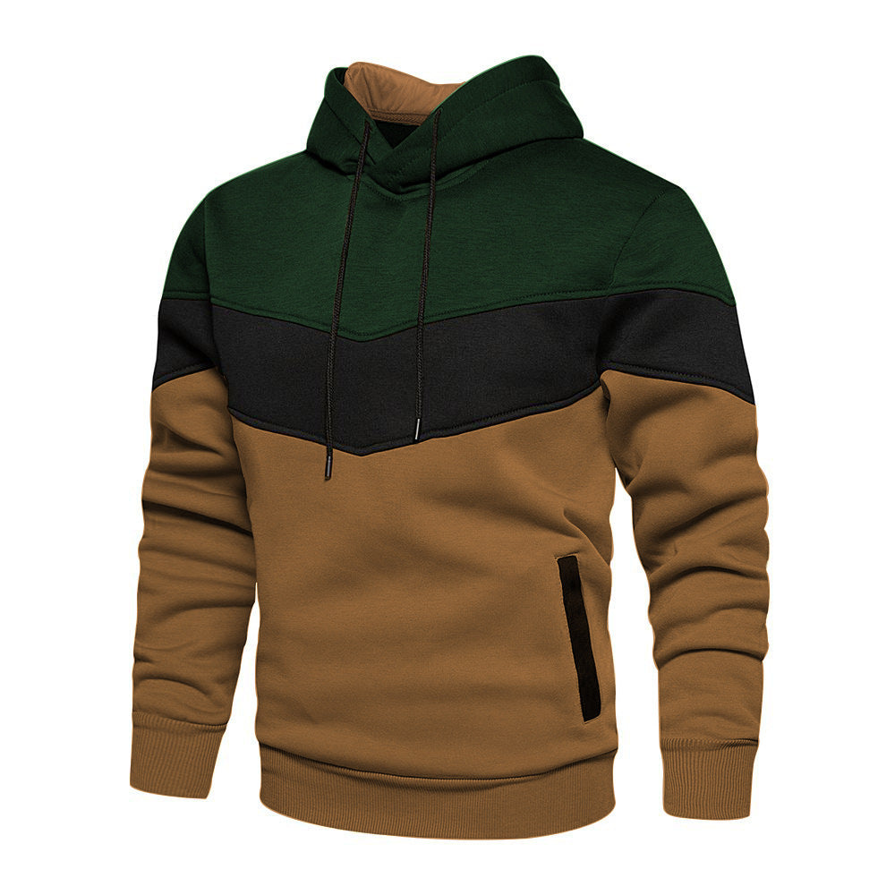 Men's loose fit colorblock hoodie sweatshirt with bold chevron panels and side pockets casual wear