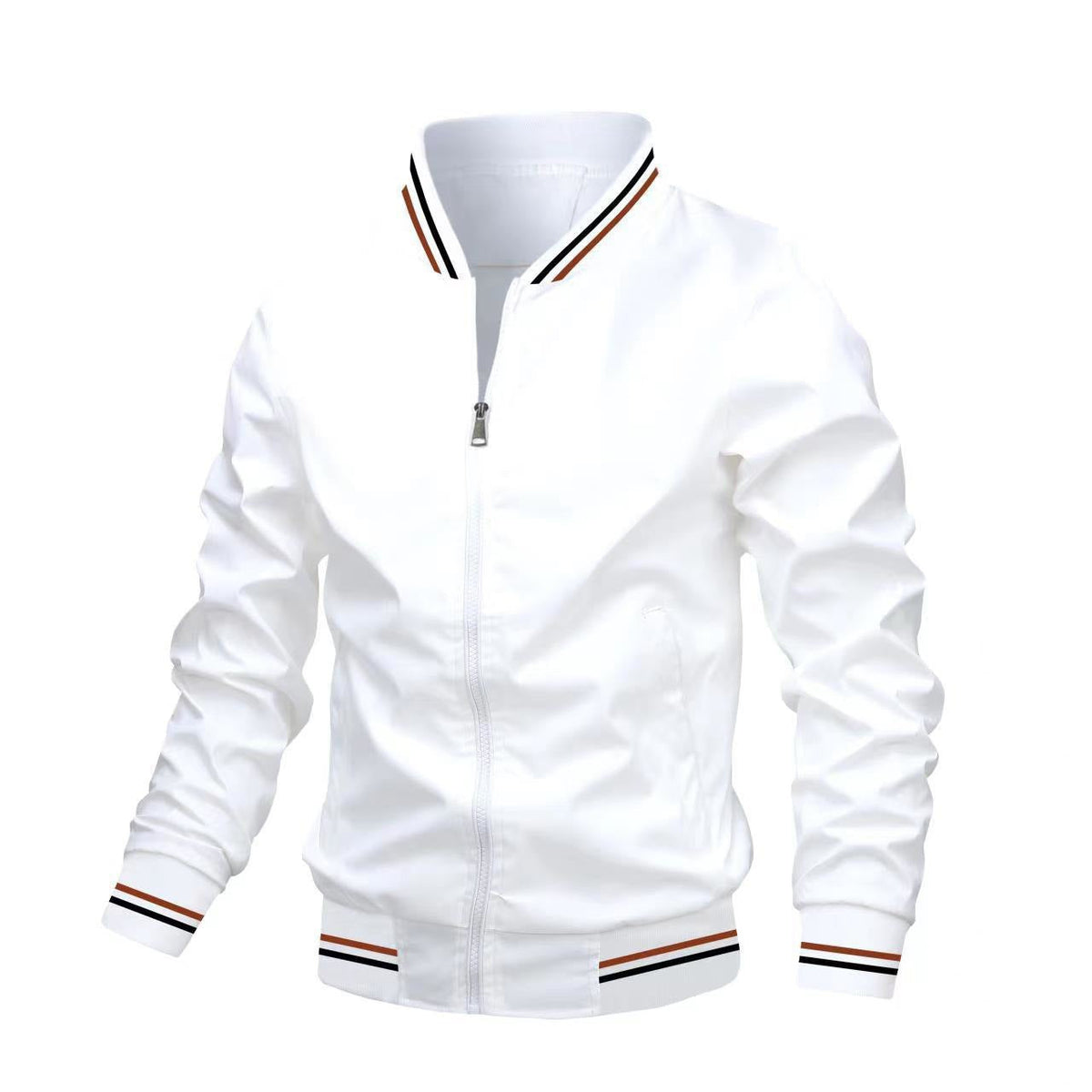 Men's slim fit bomber jacket stand collar zip front lightweight casual outerwear versatile style