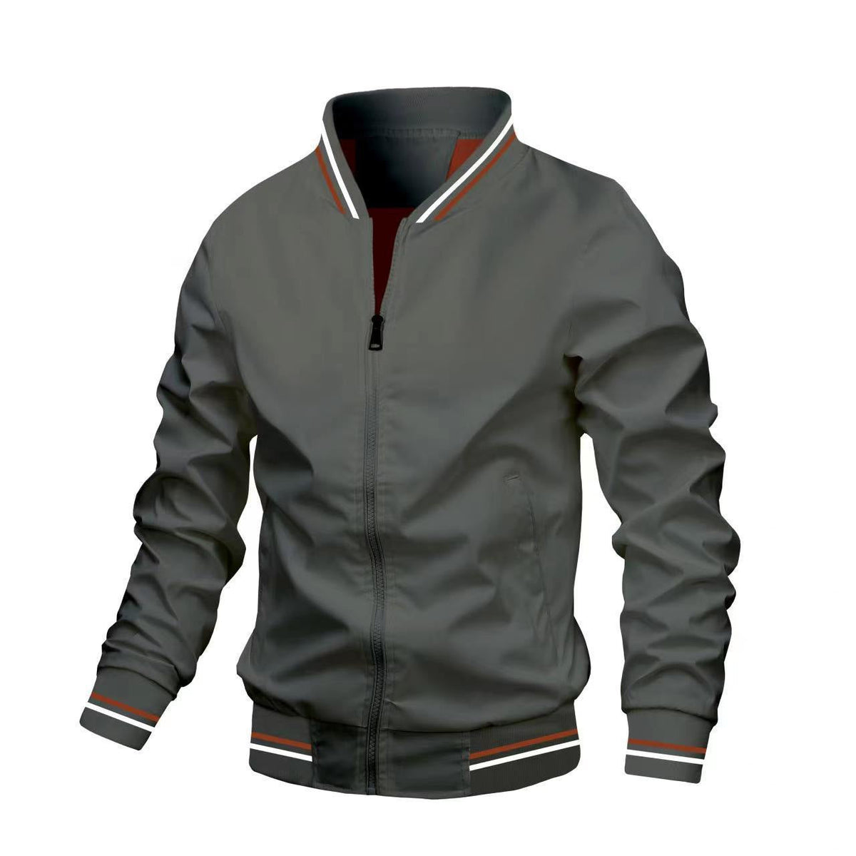 Men's slim fit bomber jacket stand collar zip front lightweight casual outerwear versatile style