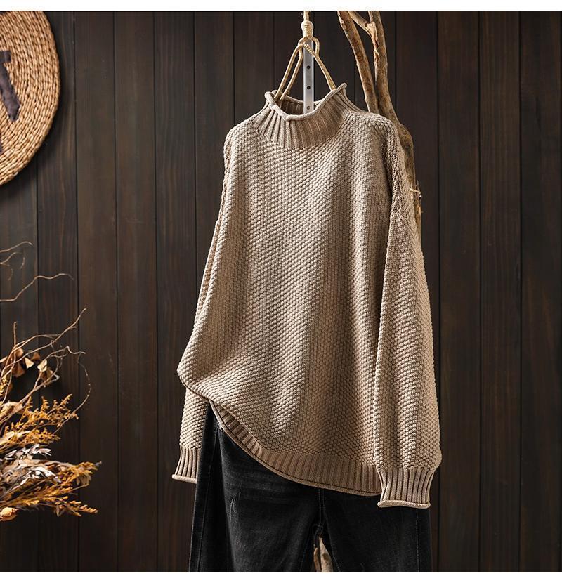 Women's oversized waffle knit sweater mock neck dolman sleeve ribbed trim cozy textured fit