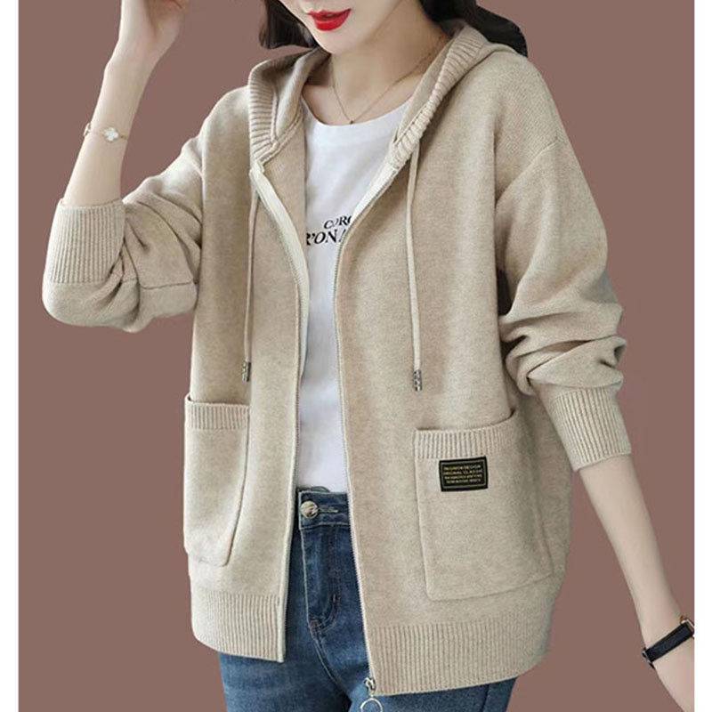 Aria wool zip-up hoodie with ribbed cuffs, adjustable drawstring hood, and front pockets