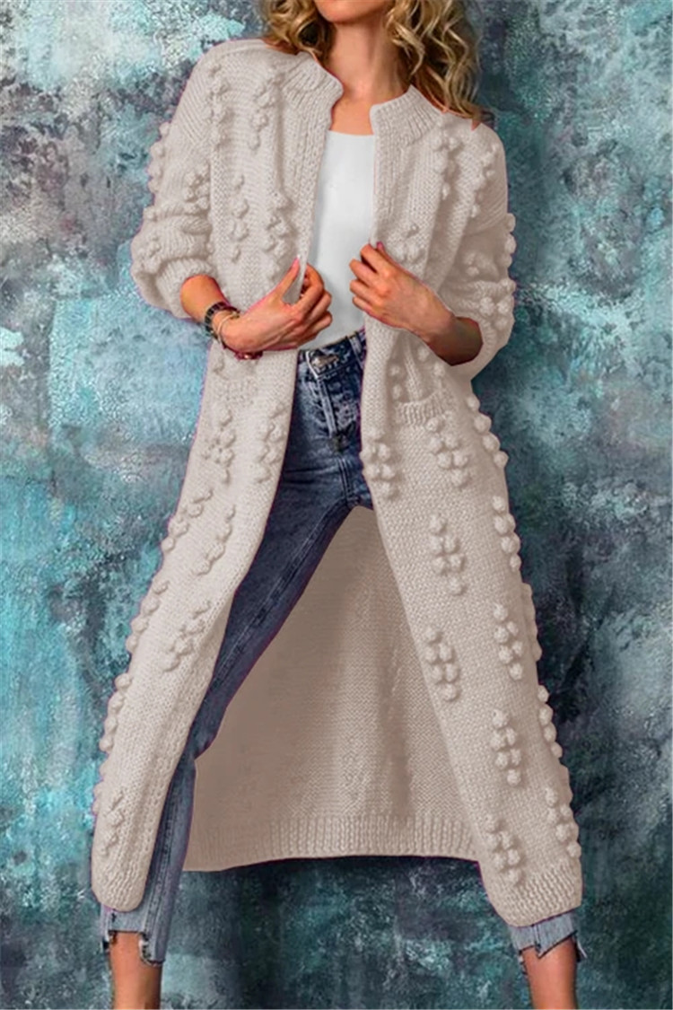 Women's long open-front textured knit cardigan by Wavlynn in neutral tones for everyday elegance