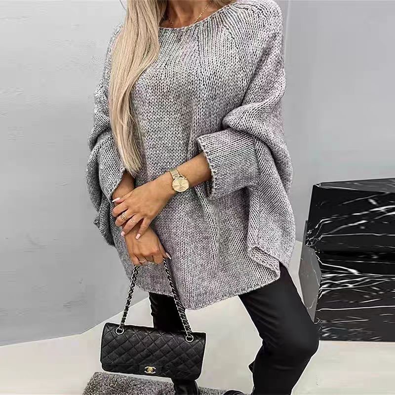 Women's oversized loose knit sweater cozy winter casual style with relaxed drape silhouette