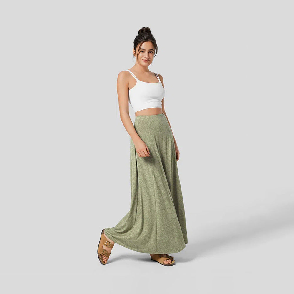 Women's full-length loose fit high waist knit skirt in casual neutral tone with relaxed silhouette