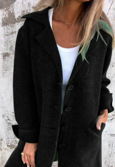 Women's wool-blend mid-length relaxed fit coat with polished silhouette for layered cool-weather style