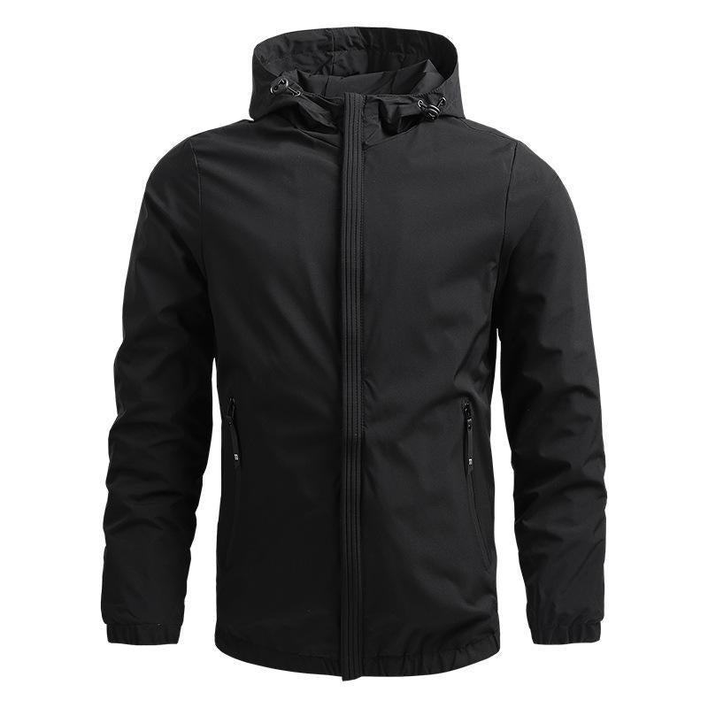 Men's navy blue hooded jacket regular fit windproof water-resistant lightweight coat by Wavlynn