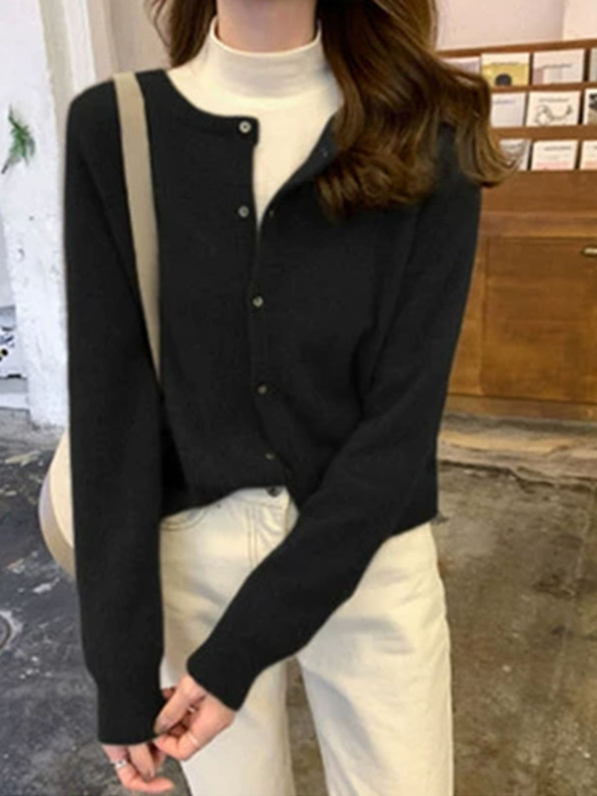 Women's relaxed fit soft knit cardigan button front ribbed trim cozy layering piece