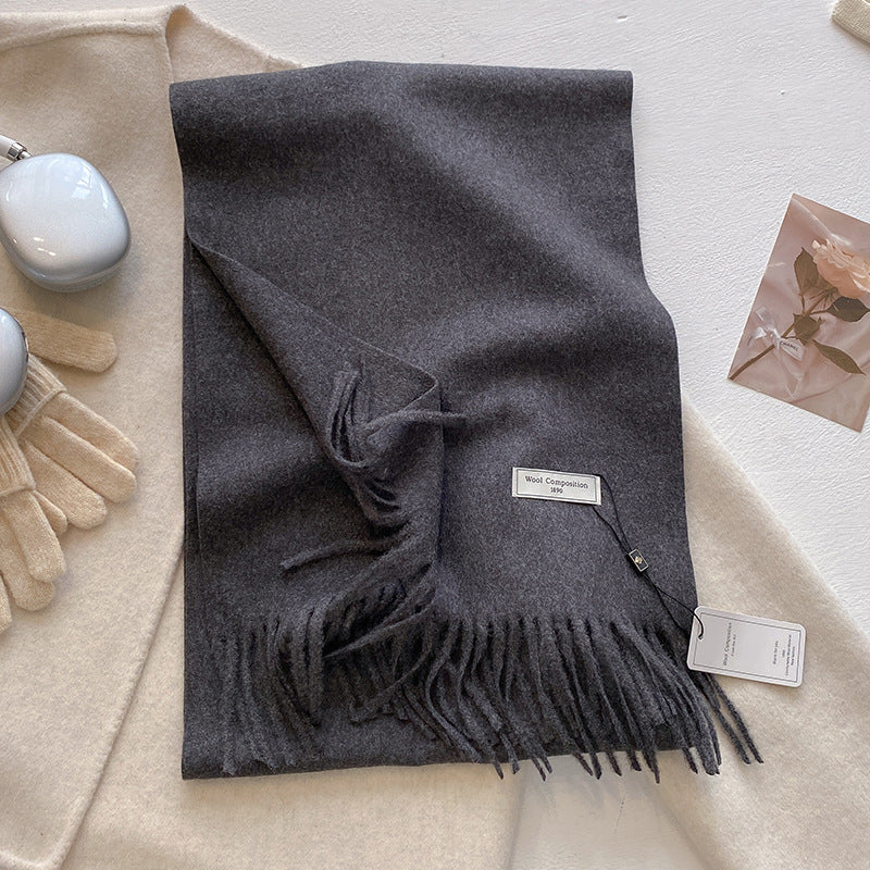 Soft plain tassel scarf shawl wrap in neutral tone, versatile elegant layering accessory