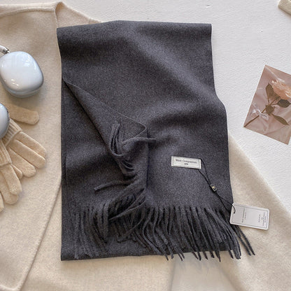 Soft plain tassel scarf shawl wrap in neutral tone, versatile elegant layering accessory