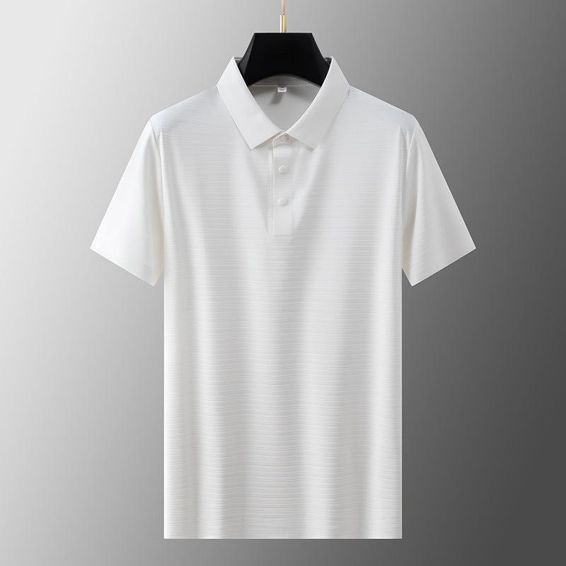 Light blue ice silk polo shirt classic fit with subtle ribbed texture for a sharp modern look