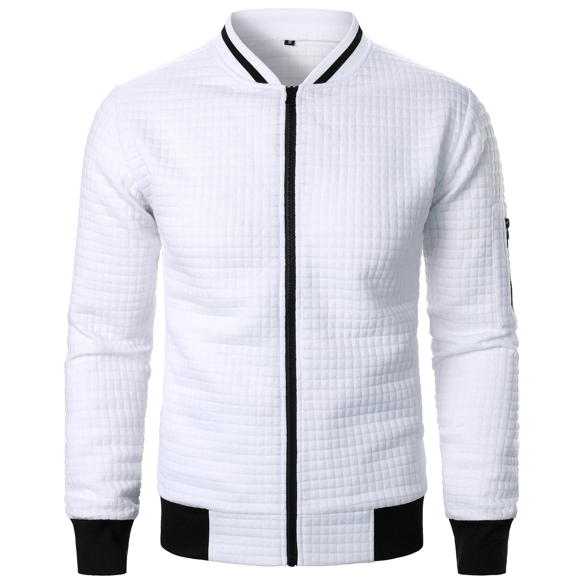 Men's black quilted bomber jacket with zipper closure, athletic silhouette for everyday warmth