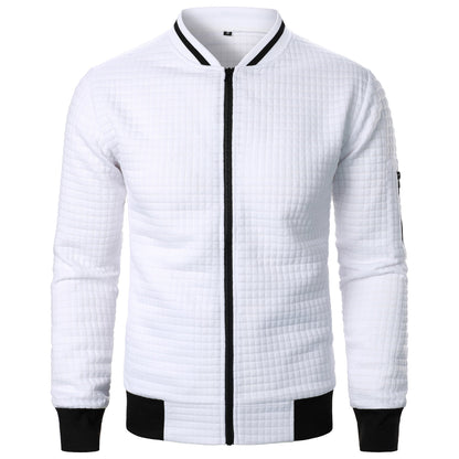 Men's black quilted bomber jacket with zipper closure, athletic silhouette for everyday warmth