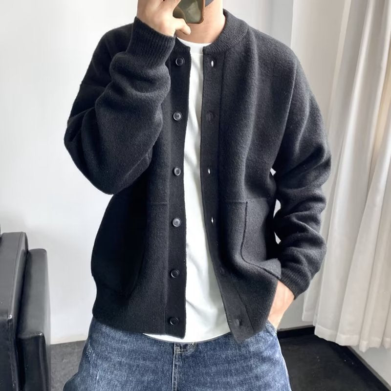 Men's Mason™ heather gray button-front cardigan sweater with modern slim cut