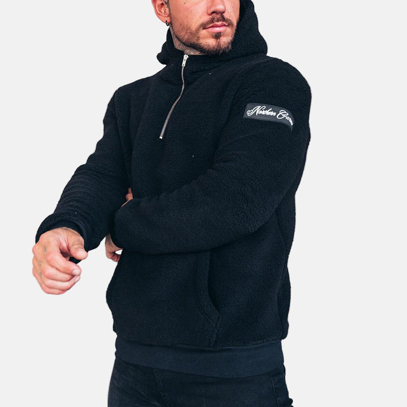 Men's soft fleece pullover hoodie relaxed fit with kangaroo pocket and ribbed trim casual style