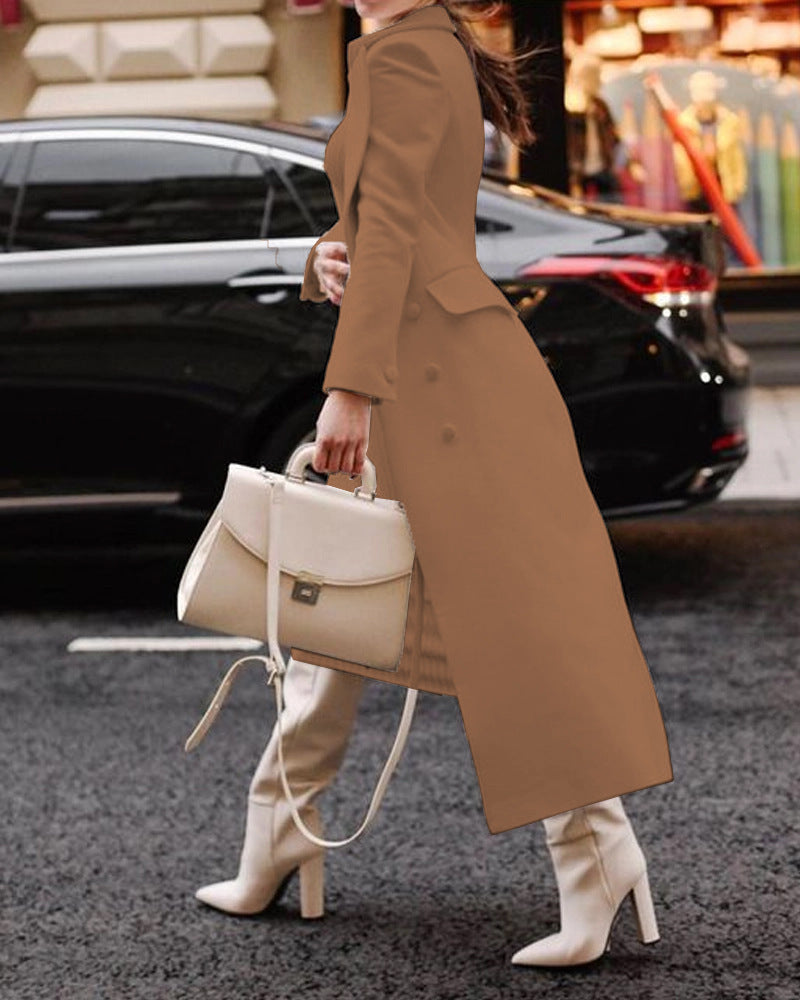 Women's full-length wool texture formal coat tailored fit long jacket for professionals