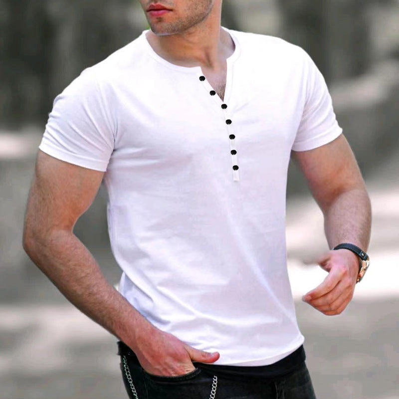 Men's slim fit henley t-shirt soft knit short sleeve casual style with button placket