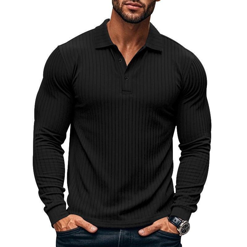 Men's slim fit ribbed knit Henley shirt long sleeve button placket collar casual everyday top