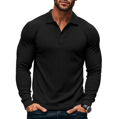 Men's slim fit ribbed knit Henley shirt long sleeve button placket collar casual everyday top