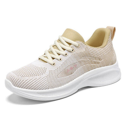 Women's lightweight flyknit mesh running shoes with ergonomic supportive sole for breathable comfort