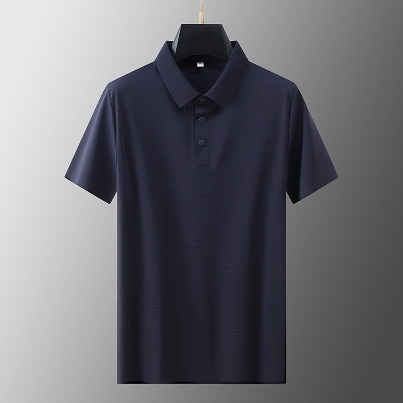 Light blue ice silk polo shirt classic fit ribbed texture breathable everyday essential