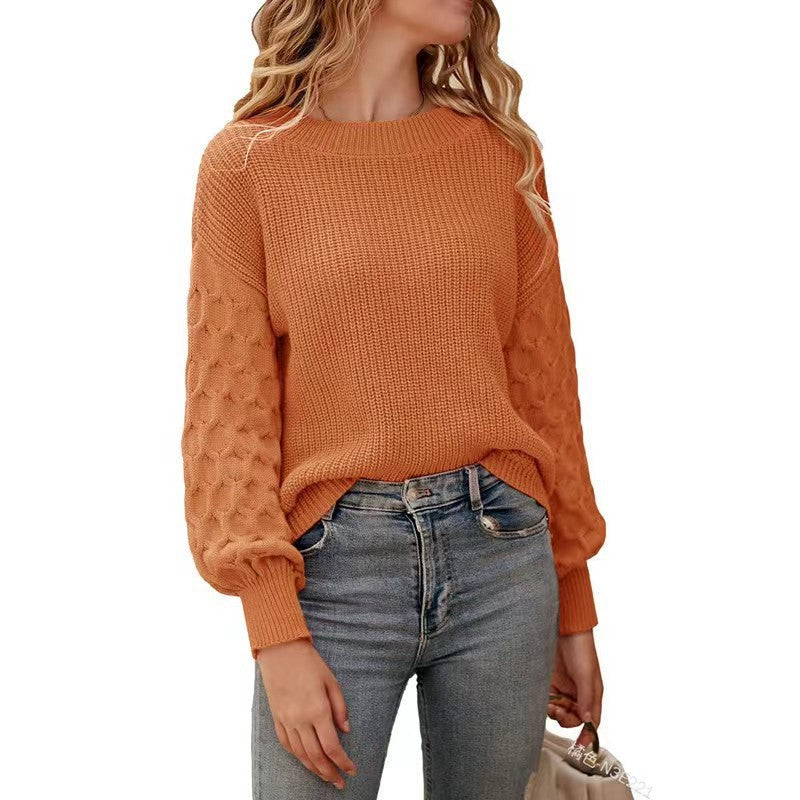 Lily cream chunky knit sweater relaxed fit with textured sleeve pattern for fall winter