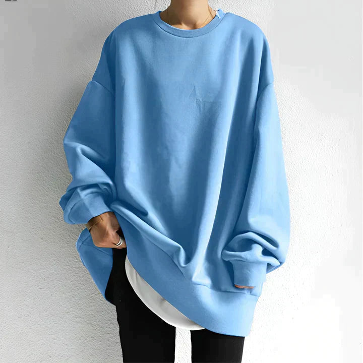 Women's oversized cream knit pullover sweater long sleeve casual cozy fit dropped shoulders