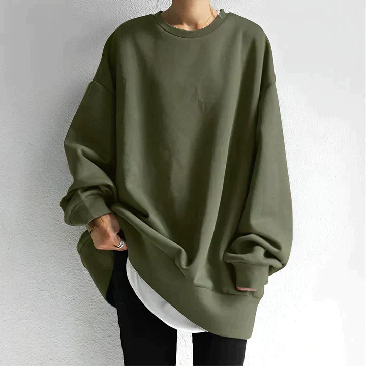 Women oversized knit pullover sweater long sleeve casual fit in neutral tone, cozy everyday style