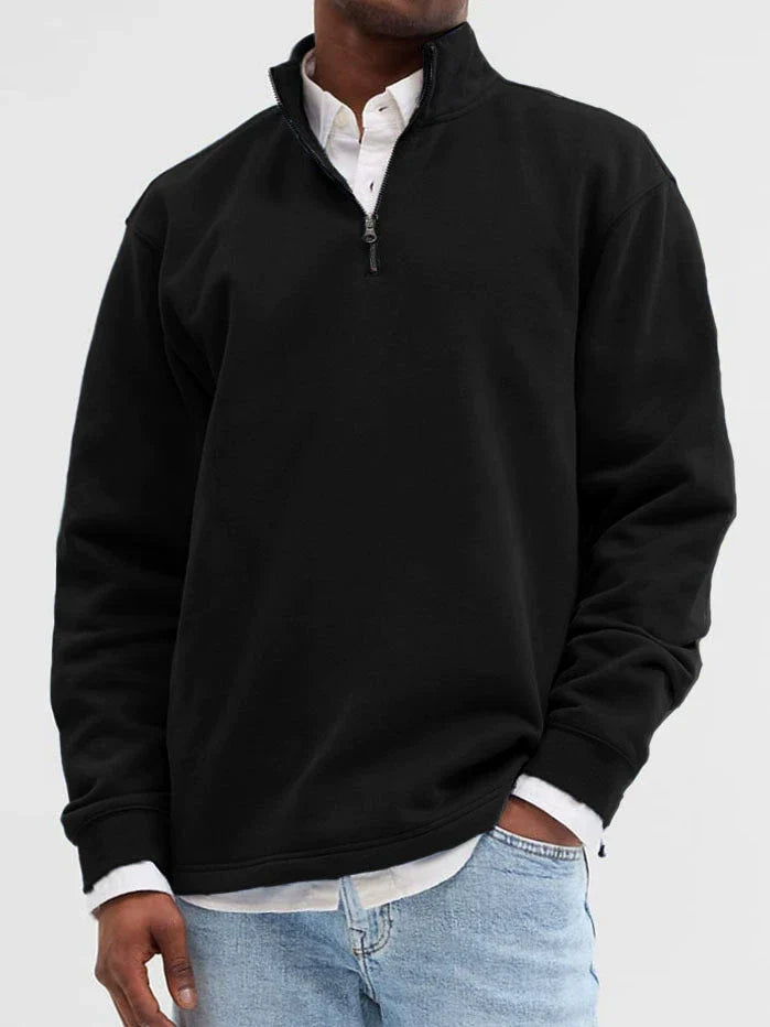 Men's cotton-blend sweatshirt relaxed fit stand collar zip front ribbed cuffs casual layering piece