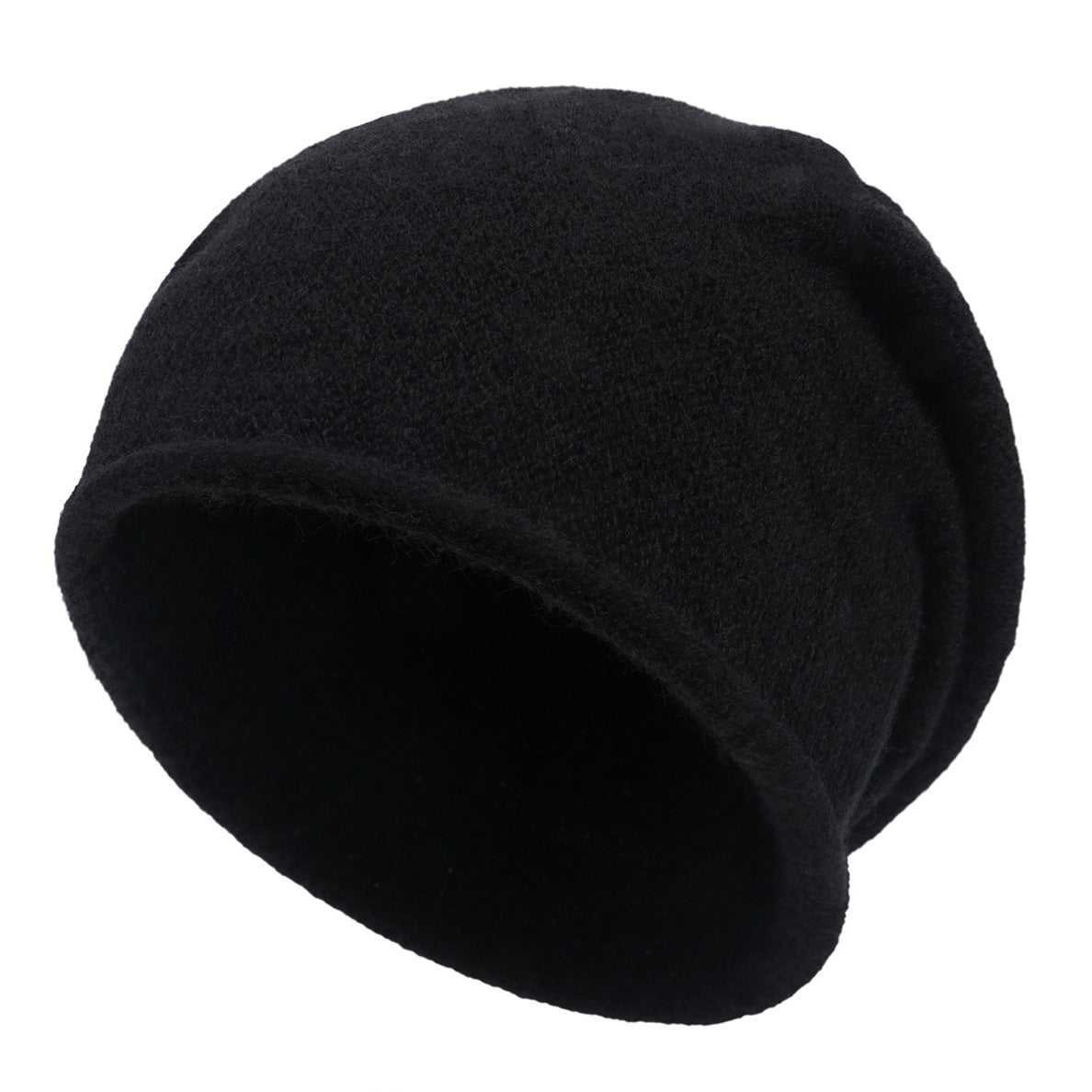 Relaxed fit slouchy beanie in neutral tones, cloud-soft knit texture for effortless casual everyday style