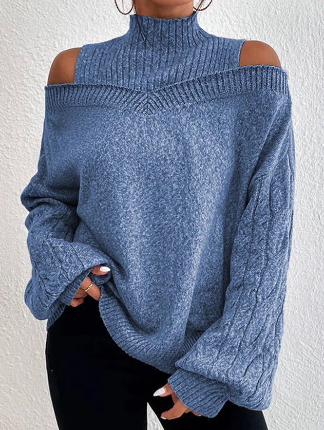 Women's off-shoulder knit sweater with cutout neckline, cozy everyday chic style