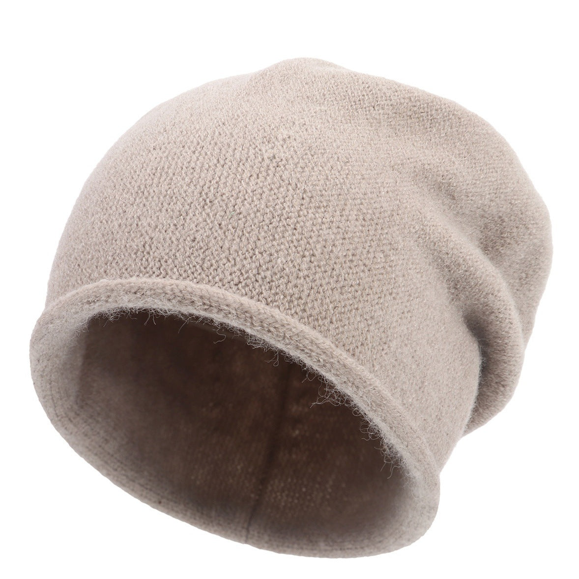 Relaxed fit slouchy beanie in neutral tone, cloud-soft knit with effortless casual style