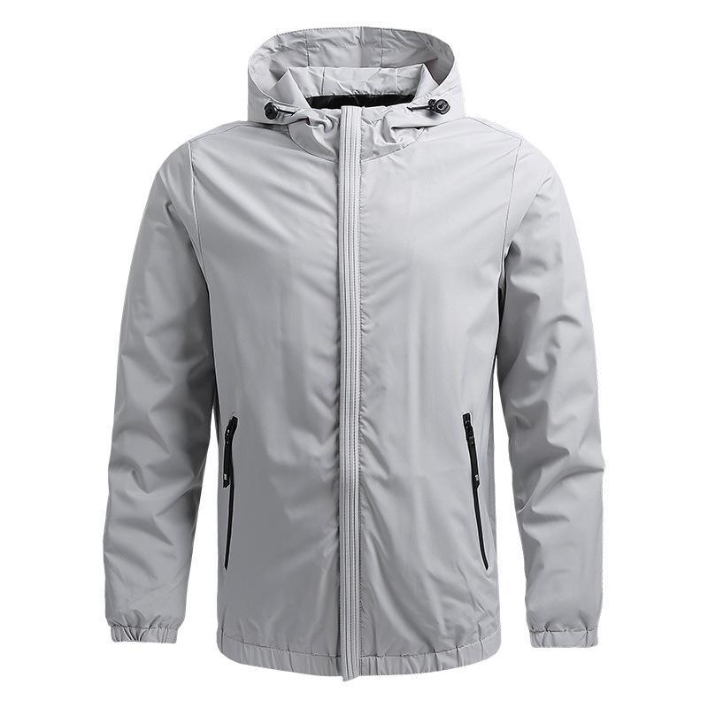 Men's navy blue hooded jacket regular fit windproof water-resistant lightweight coat by Wavlynn