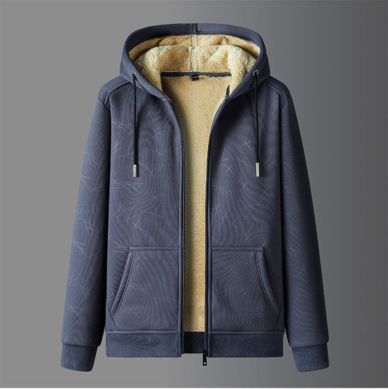 Men's hooded full-zip fleece jacket sherpa-lined warm winter outerwear casual silhouette