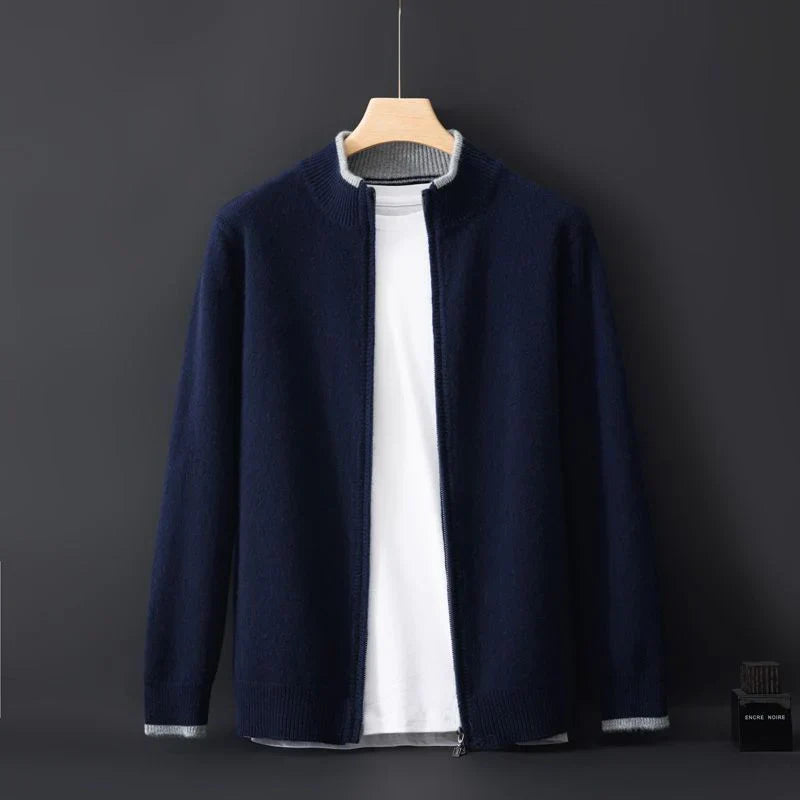 Kayden wool zip-up sweater stand collar relaxed fit knit pullover for fall layering