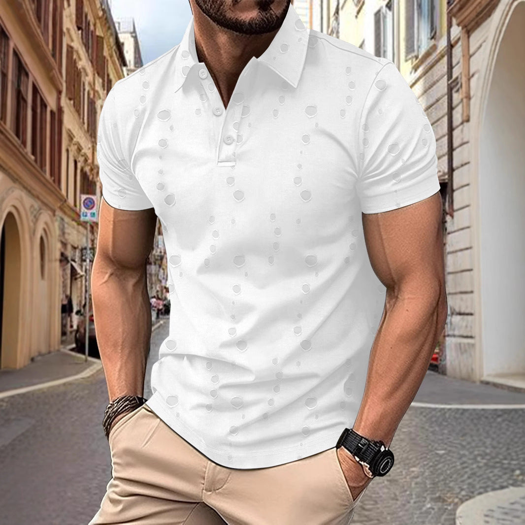 Men's slim fit pique polo shirt subtle pattern short sleeve breathable knit smart casual style