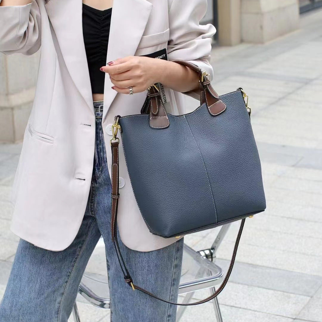 Wavlynn structured black vegan leather tote bag with contrast handles and removable crossbody strap